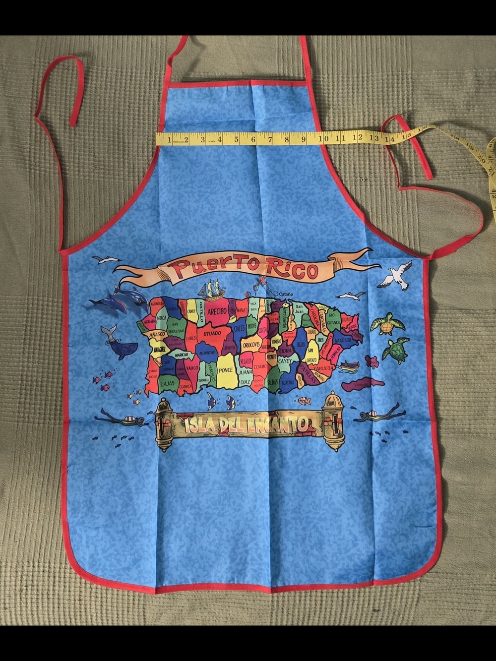 Puerto Rico Colorful Map Apron - Blue with Red Trim - Picture 5 of 5
